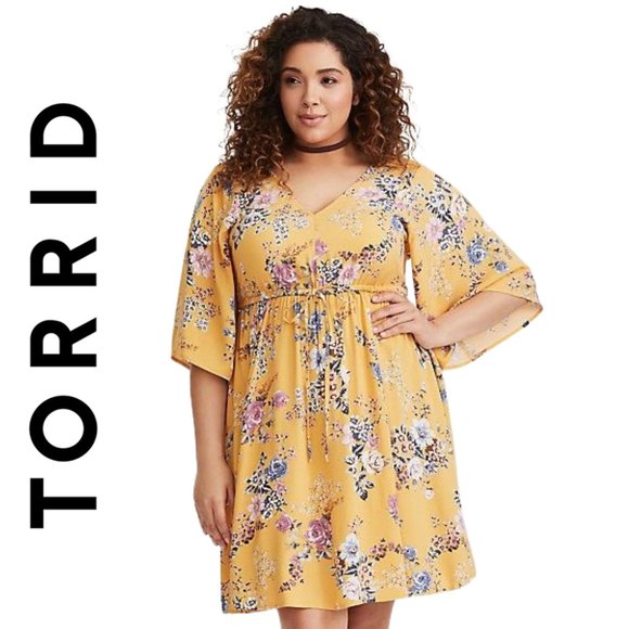 torrid Dresses & Skirts - Torrid Yellow Floral Challis Midi Dress Size 2x